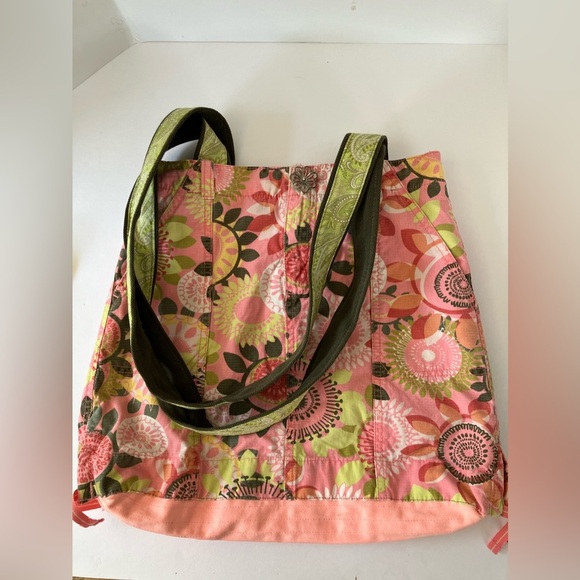 Women’s Handmade Upcycled Cotton Tote, Shoulder Bag, Pink/Green, Floral - Picture 3 of 8